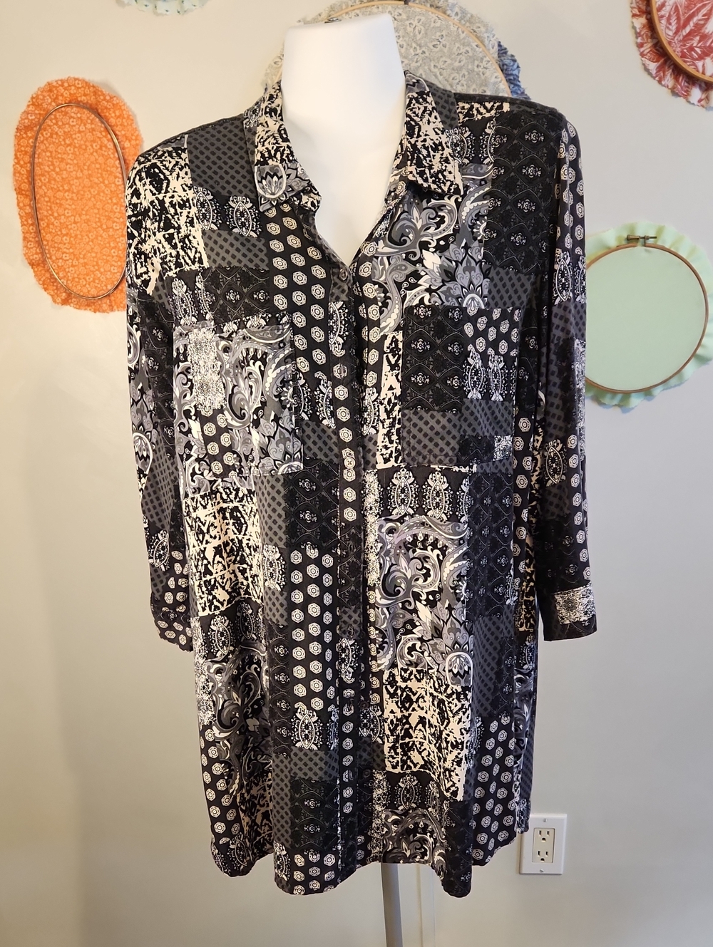 Womens Black & White Patchwork Tunic Shirt